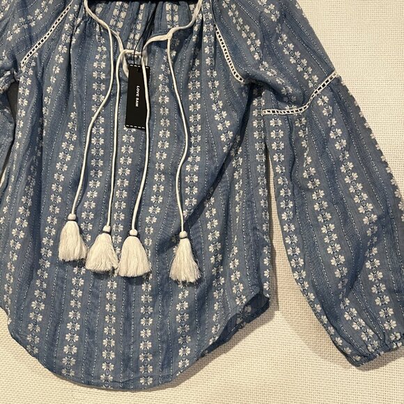 Love Sam Anthropologie Blue/white Boho Peasant Blouse Puff Sleeves Sz Small NWT - Picture 2 of 10